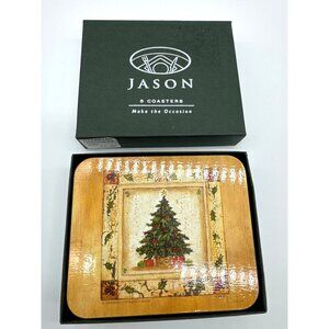 JASON Yuletide Coasters Set of Six Christmas Tree hard back cork